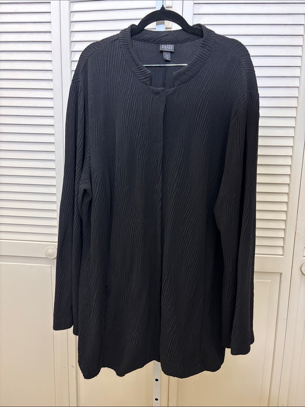 Eileen Fisher Black Ribbed Textured Mandarin Collar Jacket 1X